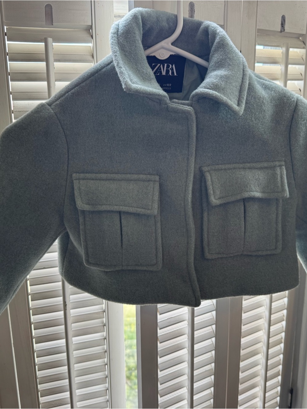 ZARA Kids Cropped Pea Coat in Sage Green